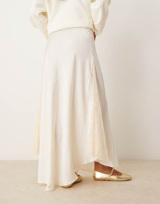 Free People - Jupe satinée longue avec empiècement en dentelle - Crème, 4 de 5