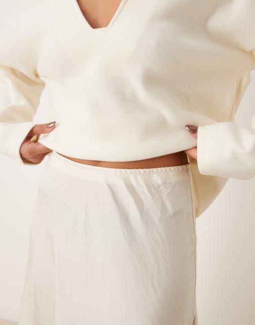 Free People - Jupe satinée longue avec empiècement en dentelle - Crème, 5 de 5