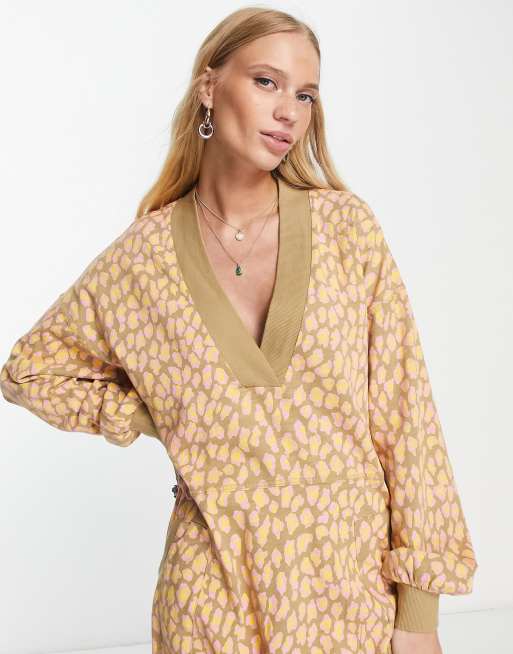 Free People Just Because printed jumpsuit in olive