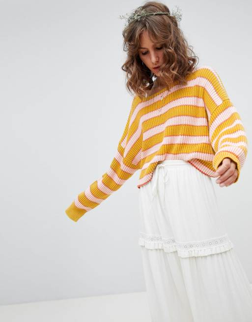 Free People just my stripe crop sweater