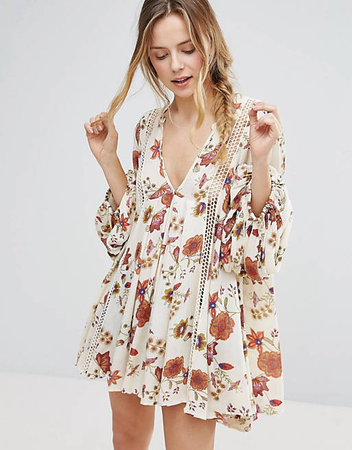 Free People Just The Two Of Us Printed Long Sleeved Dress