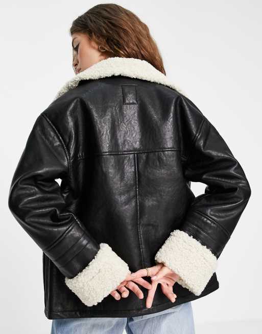 Free People kaja faux leather peacoat in black, 2 of 4