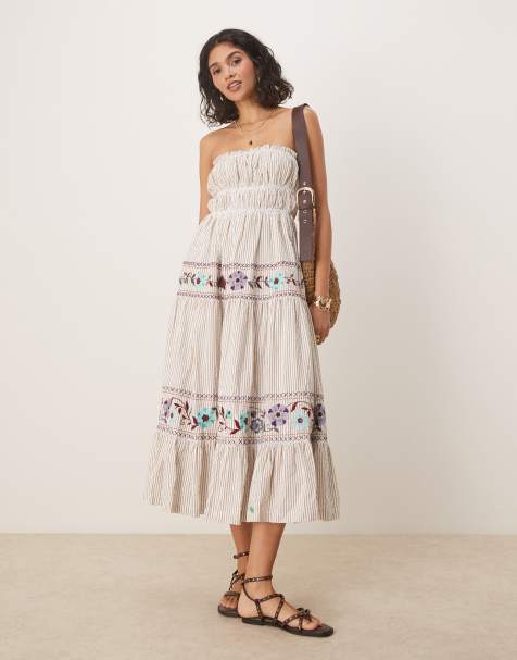 Free People kalani striped bandeau maxi dress in ivory