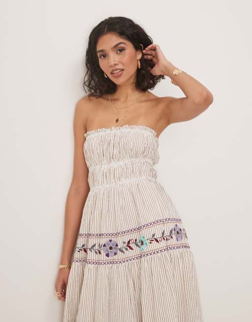 Free People kalani striped bandeau maxi dress in ivory | ASOS