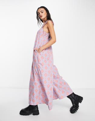 FREE PEOPLE KATYA PRINTED JUMPSUIT IN MULTI-PURPLE 