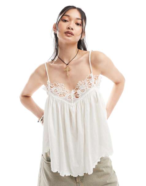 Free People Kayla broderie edge cami in ivory - view 1