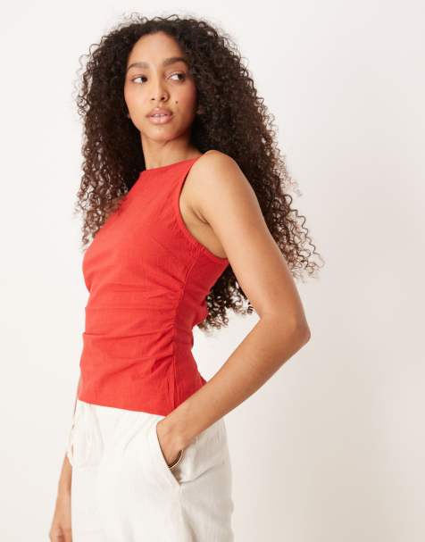 Free People kaylor backless linen top in red