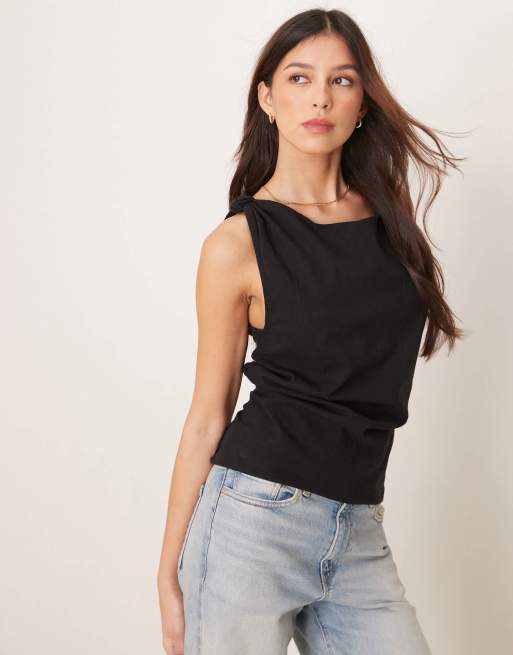 Free People kaylor linen blend backless shift top in black, 4 of 4