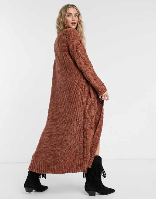 FREE PEOPLE KEEP IN TOUCH MAXI CARDIGAN IN BROWN size XS