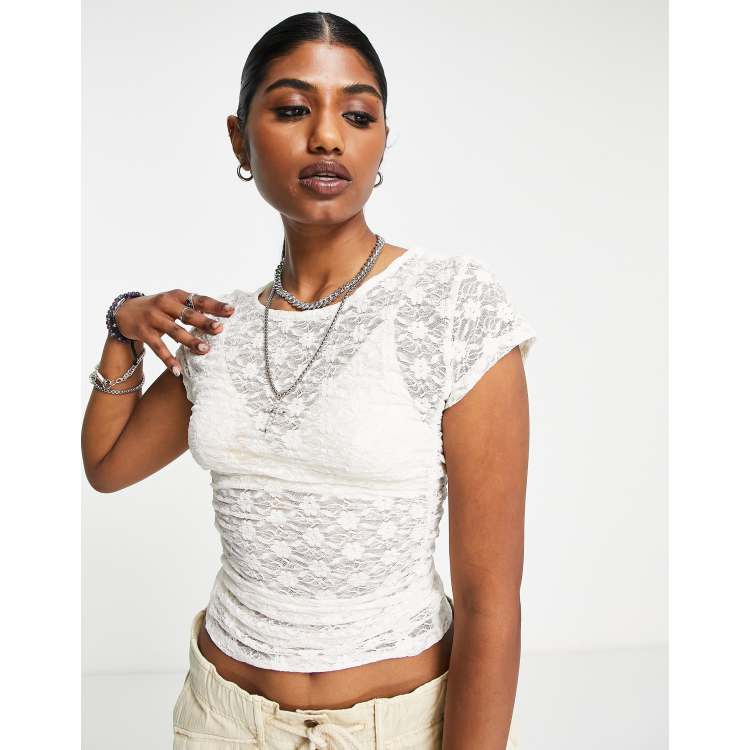 Free People keep it simple lace t-shirt in ivory | ASOS