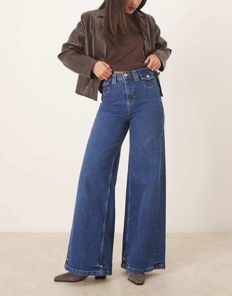 Free People kellee high rise palazzo in navy blue