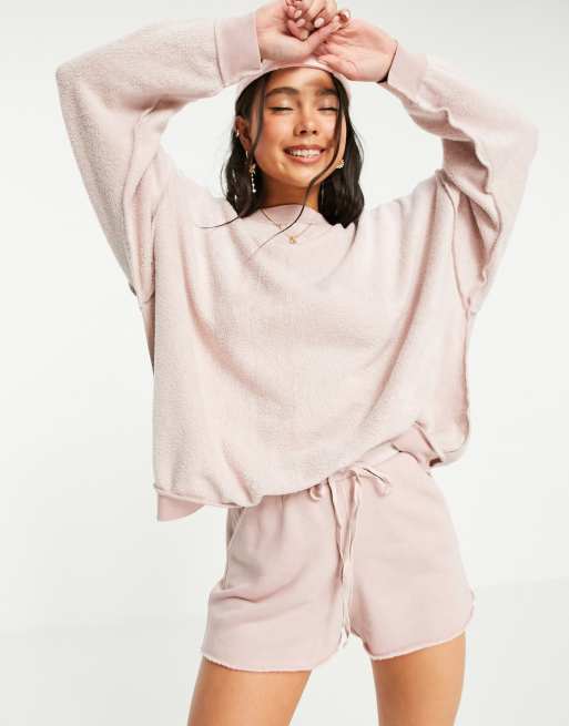 Free People Kelly sweat and short set in pink | ASOS