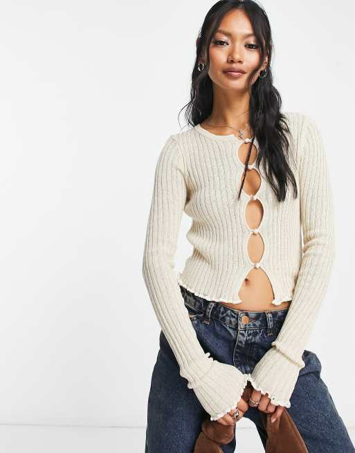 Free People keyhole detail loose knit cardigan in sand