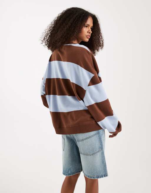 Free People – Klasyczna bluza w brązowo-niebieskie paski, 4 z 4