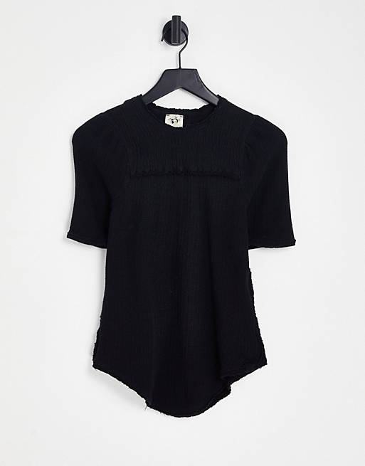Free People knitted Delicious t-shirt in black