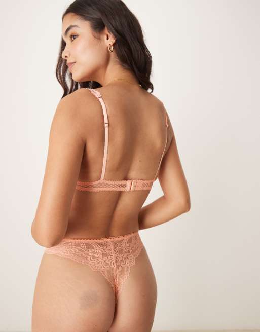 Free People – Koralowe koronkowe stringi z wysokim stanem, 4 z 4