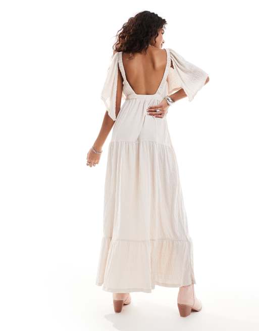 la la maxi dress free people Free People la la plunge tiered maxi dress in stone