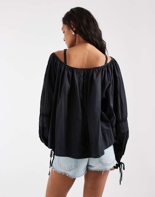 Free People LA lune long sleeve top in black, 4 of 4