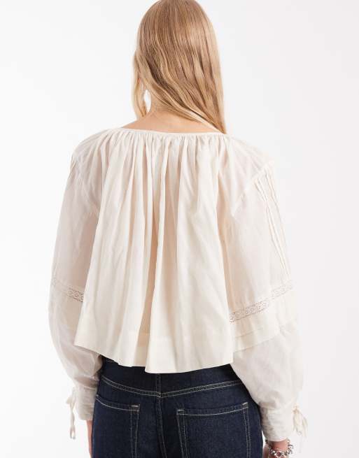 Free People - LA Lune - Top a maniche lunghe color tofu, 4 di 4