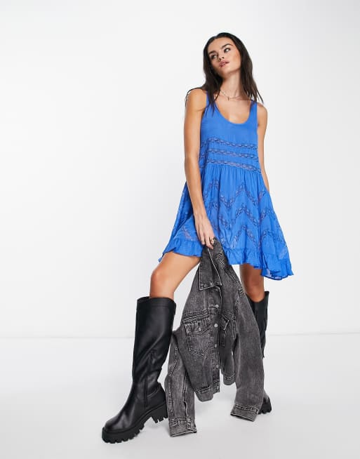 Free people blue lace dress sale