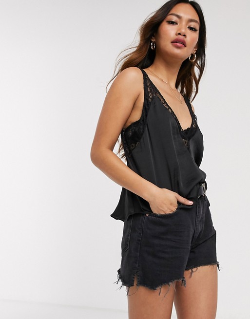Free People lace insert cami in black