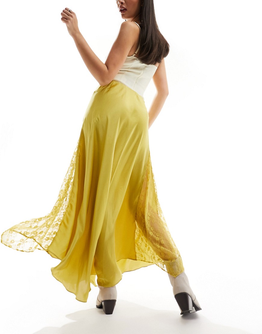 Free People lace insert maxi skirt in golden yellow