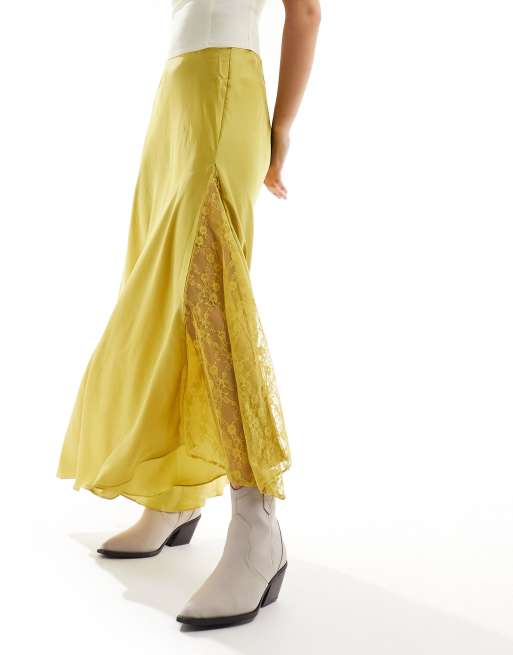 Long lace skirt yellow best sale