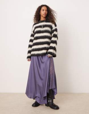 Free People Free People lace insert satin midaxi skirt in heron blue