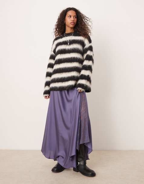 Free People lace insert satin midaxi skirt in heron blue - view 1