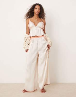 Free People Lace Insert Silky Pajama Set In White