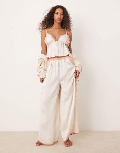 Free People lace insert silky pajama set in ivory - view 1