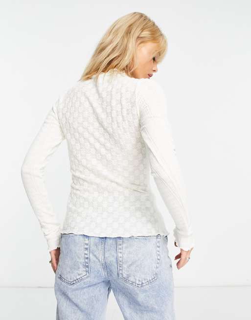 Free People lace panelled long sleeve top in off white, 2 of 4