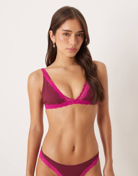 Free People lace trim lingerie set in raspberry red - view 1