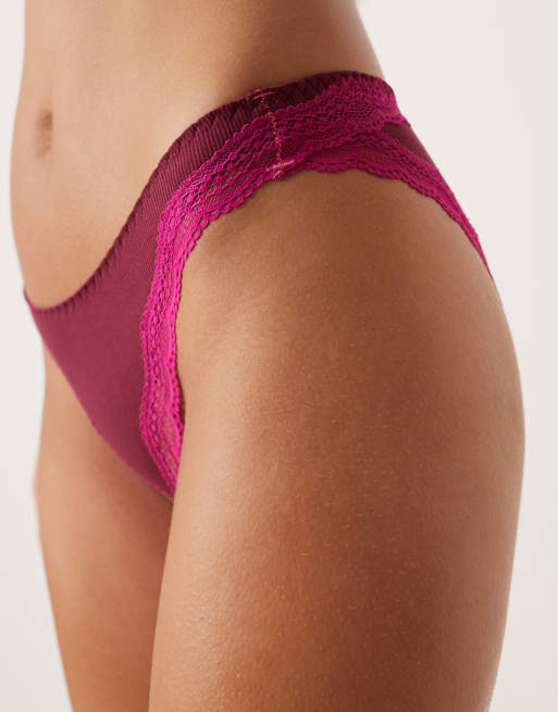 Free People lace trim low rise lingerie thong in raspberry, 3 of 4