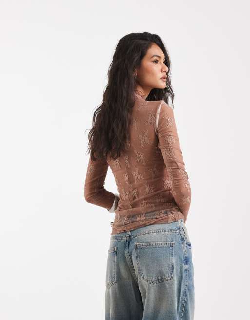 Free People Lady Lux boho layering lace top in brown, 4 of 4