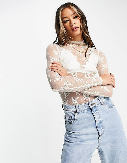 Free People Lady Lux floral mesh top in cream | ASOS