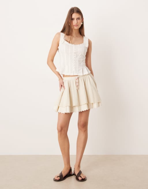 Free People – Lady Tulip – Beige minikjol med volang, 2 av 5