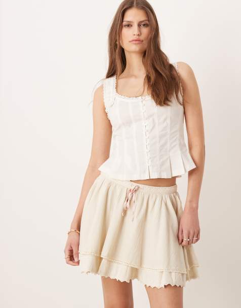 Free People lady tulip ruffle mini skirt in tea