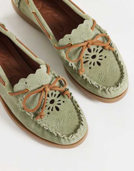 Free People lagoon cut out boat shoe in mint , 3 of 4