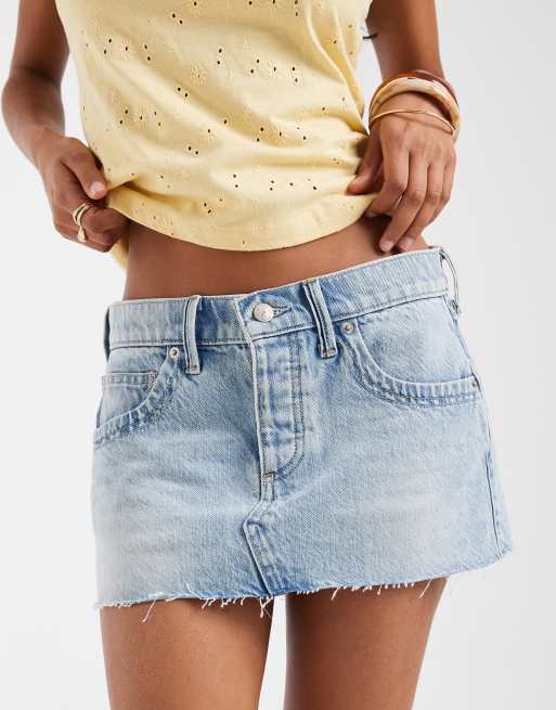 Free People – Lainey – Blå minikjol i denim med låg midja, 3 av 5