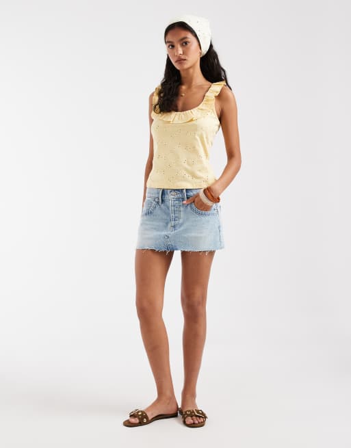 Free People - Lainey - Lavtaljet blå mininederdel i denim, 2 af 5