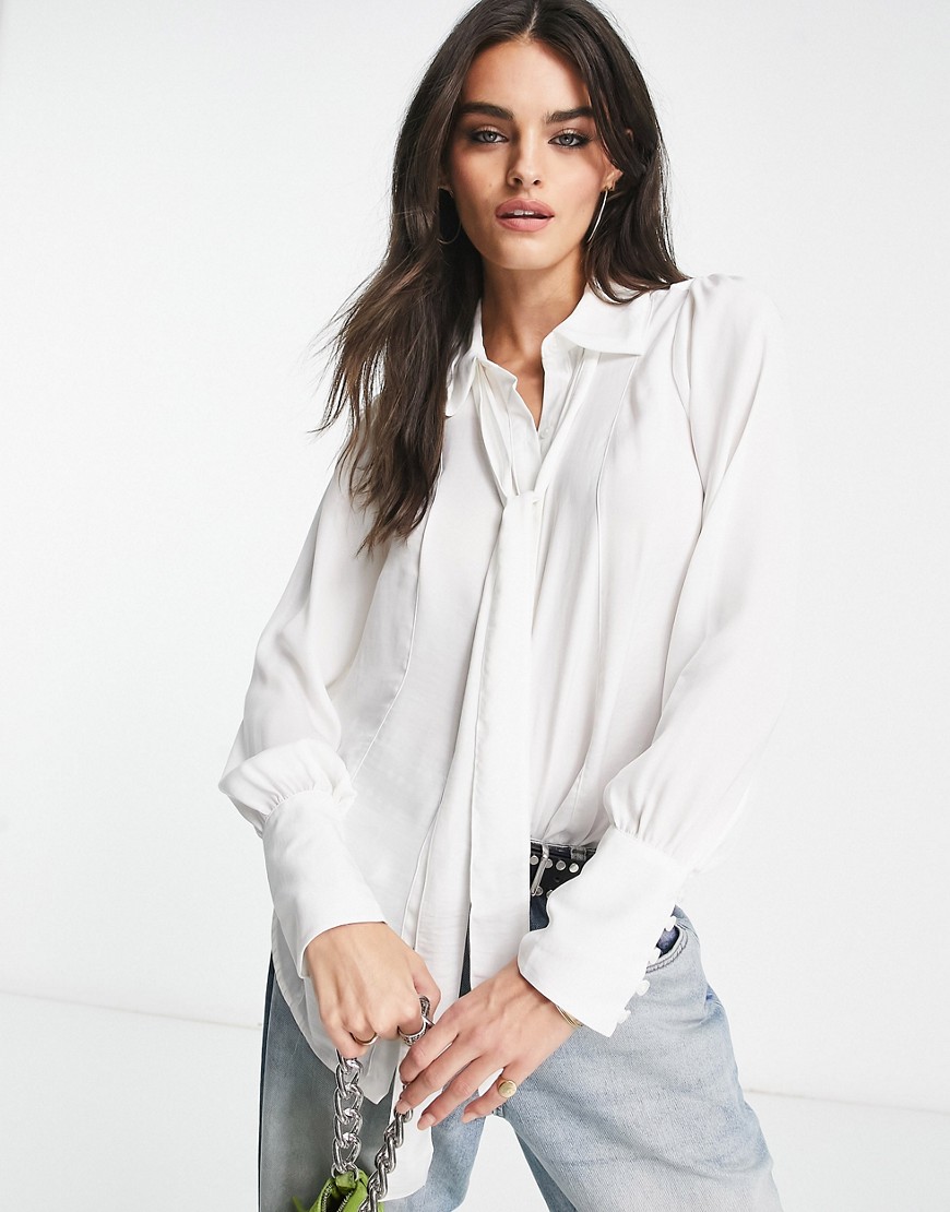 Free People Lala shirt with neck detail in ivory-White