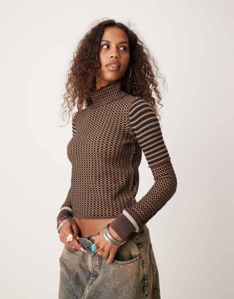 Free People – Langärmliger Rollkragenpullover mit bunten Streifen - view 1