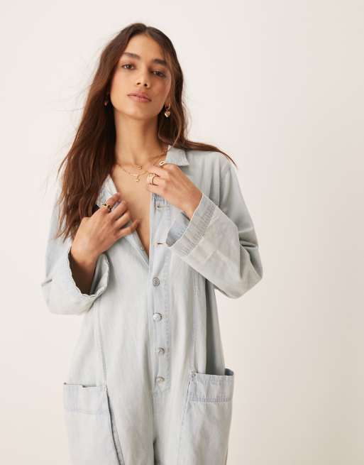 Free People – Lässig geschnittener Overall aus Denim in hellblauer Waschung, 2 von 4