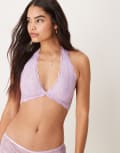 [Free People] Free People Last Dance lace halter bra in orchid-Purple XL Orchid bloom