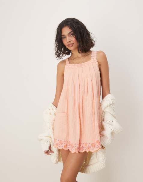 Free People latecia smocking detail babydoll mini dress in melon - view 1