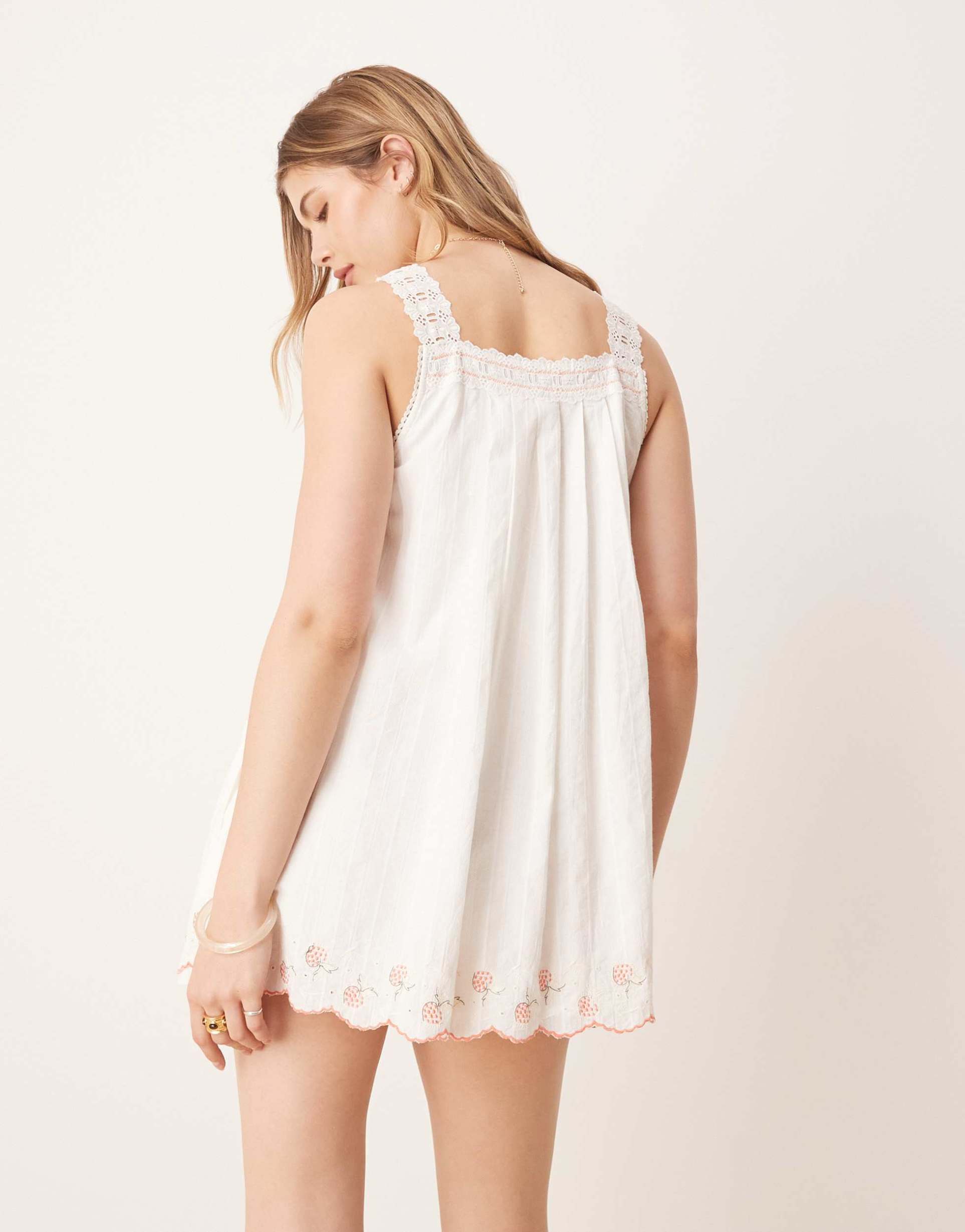 free people latecia smocking details babydoll mini dress in ivory