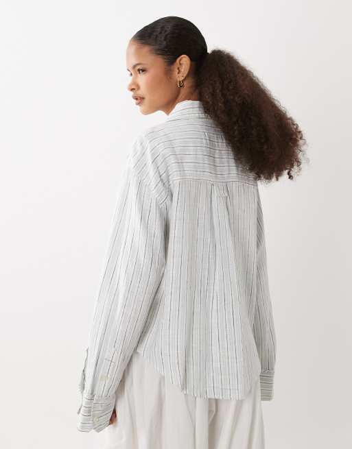 Free People Laurel linen blend shirt in cinnamon combo, 4 of 4