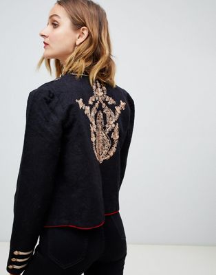 lauren embroidered cotton band jacket