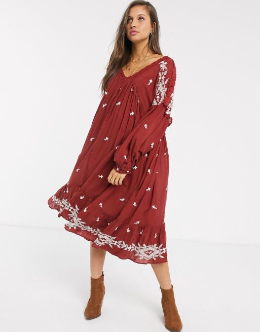 Free people clearance embroidered midi dress